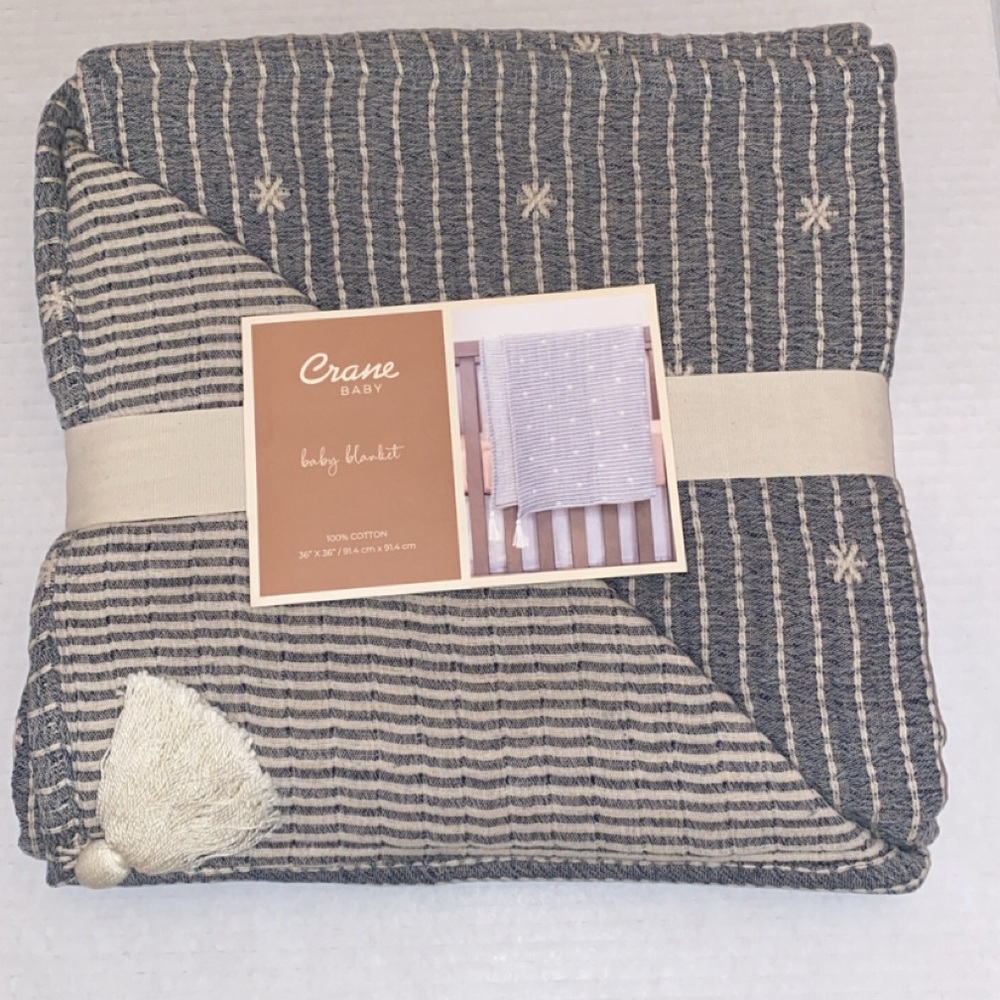 Crane Baby Blanket Striped Woven Cotton‎ Baby Blanket Neutral Decor 30x40